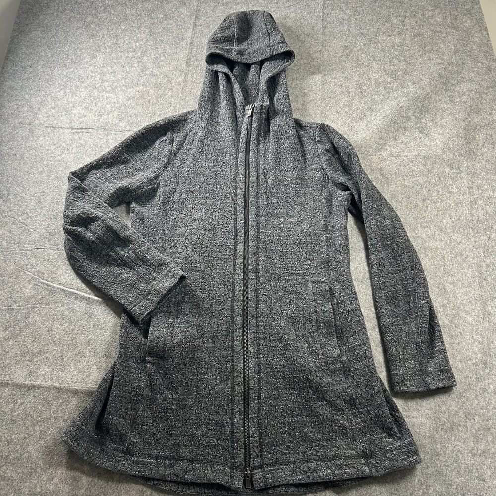 Eileen Fisher Jacket Womens Medium Hoodie Charcoal Textured Full Zip Tunic